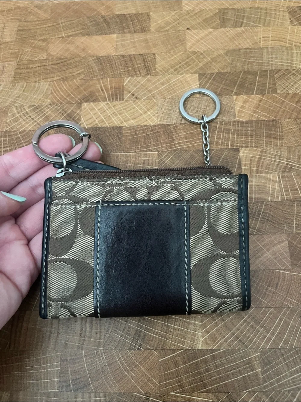 Coach Brown/Tan Signature Canvas Leather Key Zip Card Case